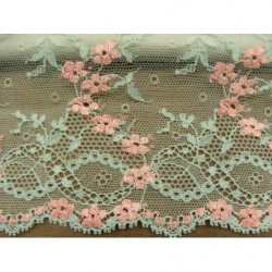 DENTELLE DE CALAIS- 18cm- VERT & ROSE 