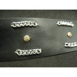 RUBAN SKAI AVEC CHAINETTE-5 cm- MARRON & ARGENT