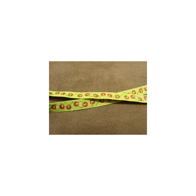 RUBAN FANTAISIE- 1 cm- GALON CHERRY- JAUNE - VERT - ROUGE 