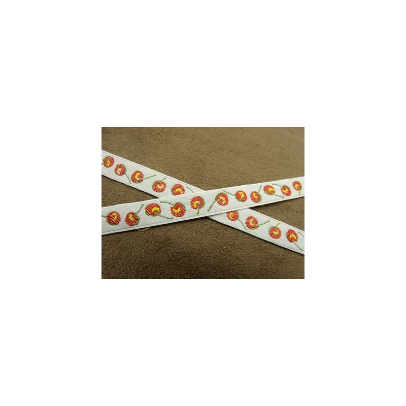 RUBAN FANTAISIE- 1 cm- GALON CHERRY- BLANC- VERT - ROUGE 
