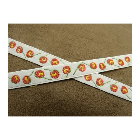 RUBAN FANTAISIE- 1 cm- GALON CHERRY- BLANC- VERT - ROUGE RUBAN FANTAISIE- 1 cm- GALON CHERRY- BLANC- VERT - ROUGE