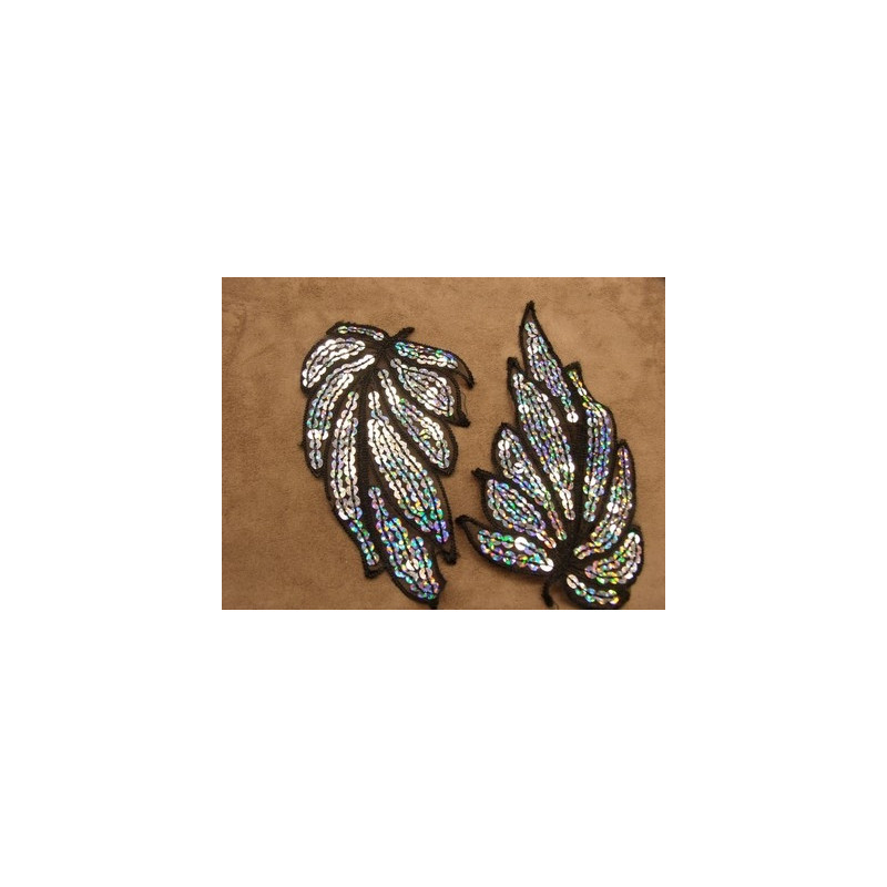 FEUILLE NOIR & ARGENT-15 cm / 8 cm- avec sequin argent