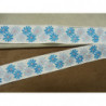 Ruban tissé à fleurs- bleu turquoise et bleu clair 