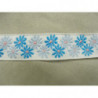 Ruban tissé à fleurs- bleu turquoise et bleu clair 
