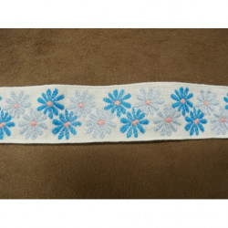 Ruban tissé à fleurs- bleu turquoise et bleu clair
