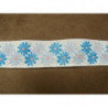 Ruban tissé à fleurs- bleu turquoise et bleu clair