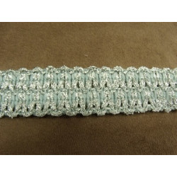 RUBAN FANTAISIE- 3 cm- BLEU GARNIT LUREX ARGENT 