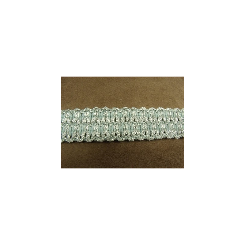 RUBAN FANTAISIE- 3 cm- BLEU GARNIT LUREX ARGENT 