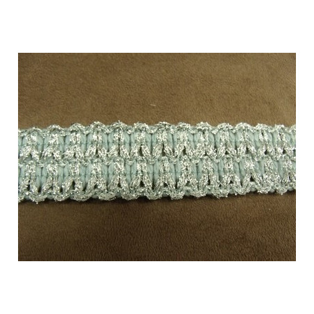 RUBAN FANTAISIE- 3 cm- BLEU GARNIT LUREX ARGENT 