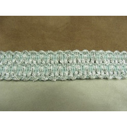 RUBAN FANTAISIE- 3 cm- BLEU GARNIT LUREX ARGENT 