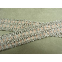 RUBAN FANTAISIE-3 cm- ROSE GARNIT LUREX ARGENT 