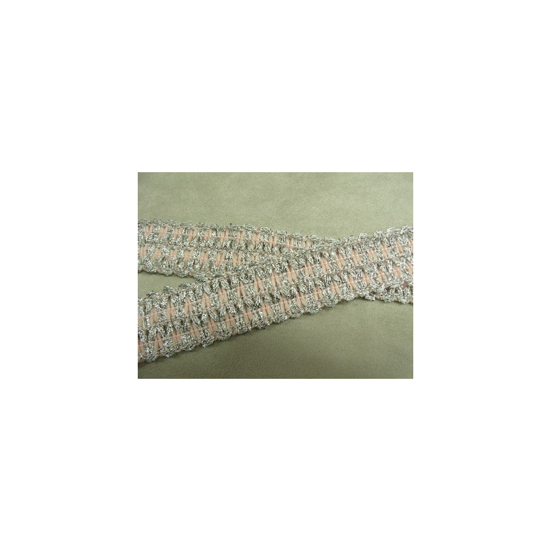 RUBAN FANTAISIE-3 cm- ROSE GARNIT LUREX ARGENT 