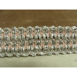 RUBAN FANTAISIE-3 cm- ROSE GARNIT LUREX ARGENT 