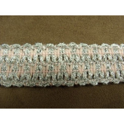 RUBAN FANTAISIE-3 cm- ROSE GARNIT LUREX ARGENT