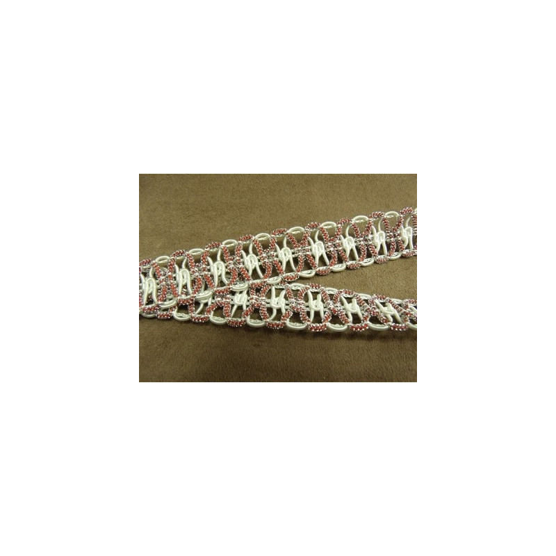 RUBAN FANTAISIE- 3 cm- ROUGE & BORDEAUX- LUREX ARGENT 