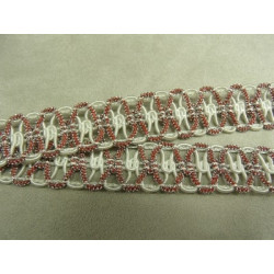 RUBAN FANTAISIE- 3 cm- ROUGE & BORDEAUX- LUREX ARGENT 