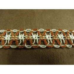 RUBAN FANTAISIE- 3 cm- ORANGE SUR FOND BLANC - LUREX OR 