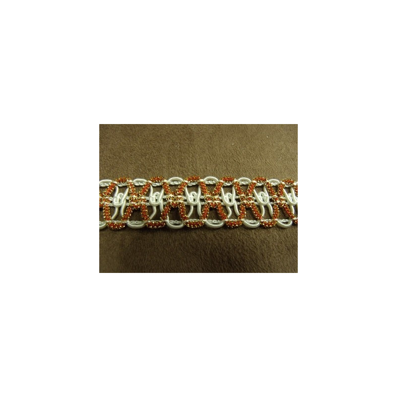 RUBAN FANTAISIE- 3 cm- ORANGE SUR FOND BLANC - LUREX OR 