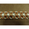 RUBAN FANTAISIE- 3 cm- ORANGE SUR FOND BLANC - LUREX OR 