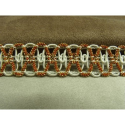 RUBAN FANTAISIE- 3 cm- ORANGE SUR FOND BLANC - LUREX OR 