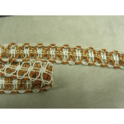 RUBAN FANTAISIE- 3 cm- ORANGE SUR FOND BLANC - LUREX OR
