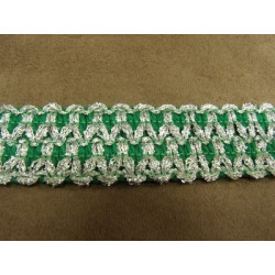 RUBAN FANTAISIE- 3 cm- VERT GARNIT ARGENT 