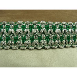 RUBAN FANTAISIE- 3 cm- VERT GARNIT ARGENT
