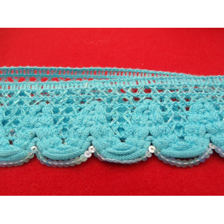 RUBAN FANTAISIE turquoise garnit avec sequin RUBAN FANTAISIE turquoise garnit avec sequin