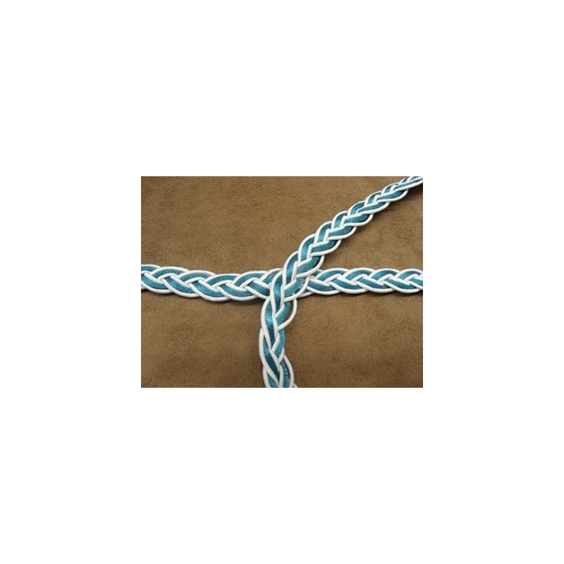RUBAN FANTAISIE tressé-  fond blanc bleu turquoise RUBAN FANTAISIE tressé-  fond blanc bleu turquoise
