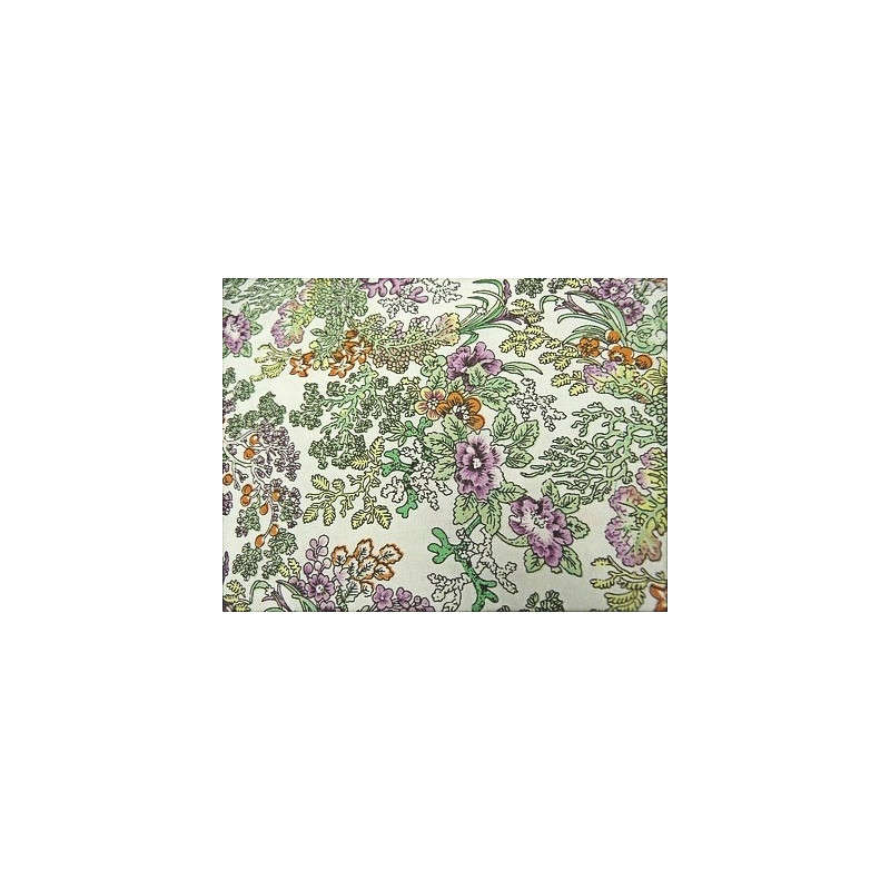 tissu coton imprimé arbre fleuri blanc & vert