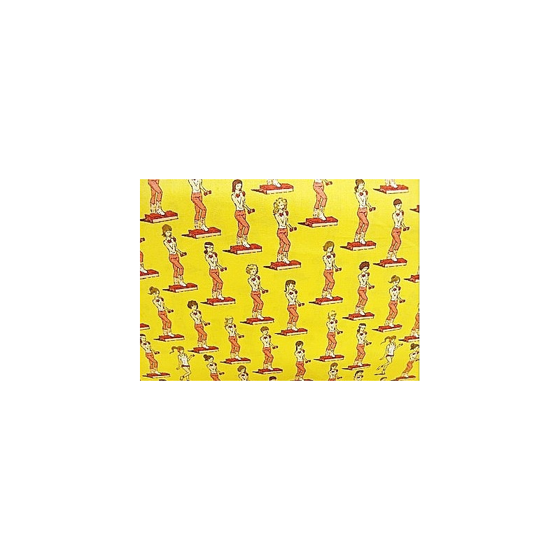 tissu coton imprimé FILLETTE SPORTIVE jaune et rouge