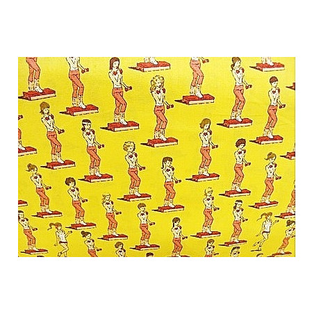 tissu coton imprimé FILLETTE SPORTIVE jaune et rouge tissu coton imprimé FILLETTE SPORTIVE jaune et rouge