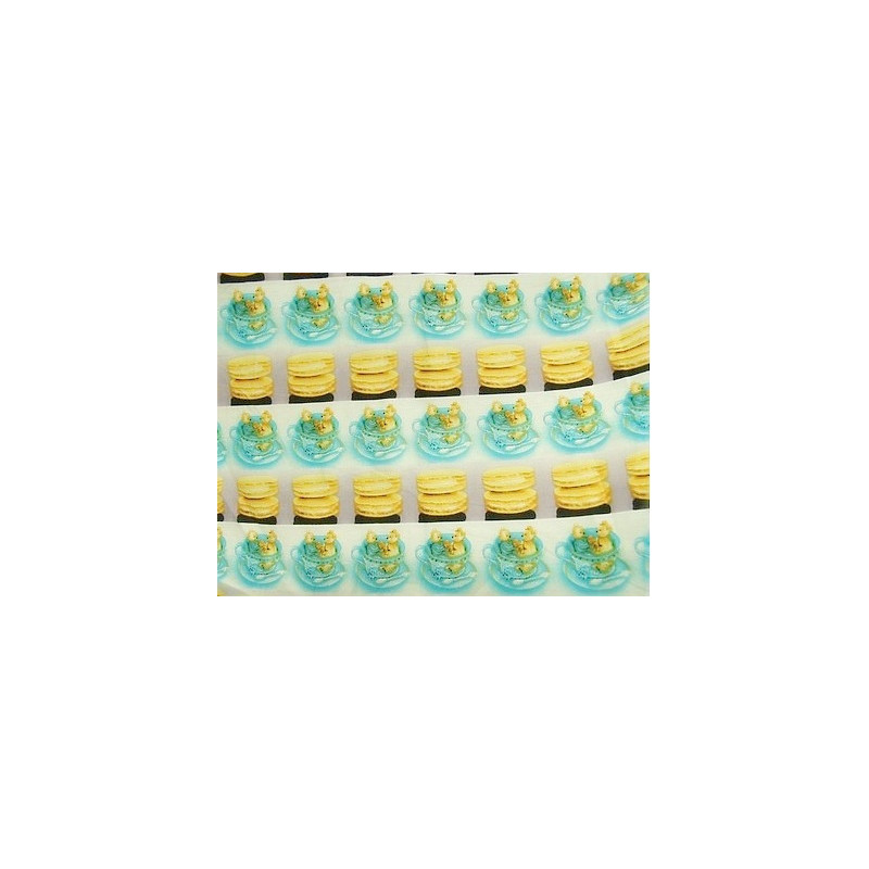 tissu coton imprimé ourson bleu et  jaune