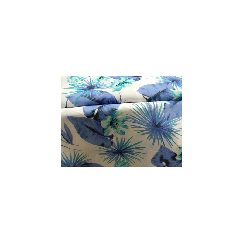tissu crêpe - 150 cm- bleu sur fond blanc