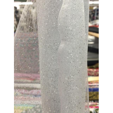 TULLE BLANC PAILLETÉ ARGENTE VAPOREUX TULLE BLANC PAILLETÉ ARGENTE VAPOREUX