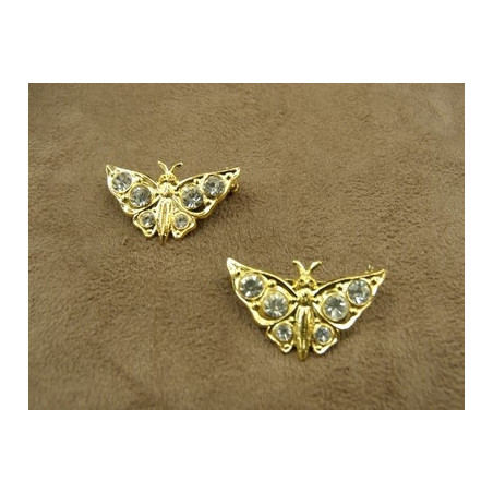broche motif papillon métal avec strass - doré