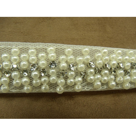 ruban perle nacré et strass argenté ruban perle nacré et strass argenté