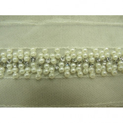 ruban perle nacré et strass argenté