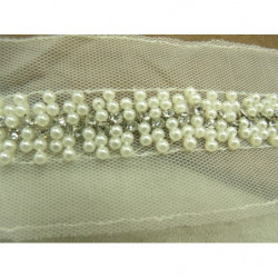 ruban perle nacré et strass argenté