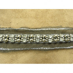 ruban perlé strass argent 