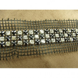 ruban strass noir et  argent sur filet de 3 rangées