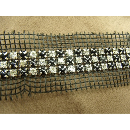 ruban strass noir et argent sur filet de 3 rangées ruban strass noir et argent sur filet de 3 rangées