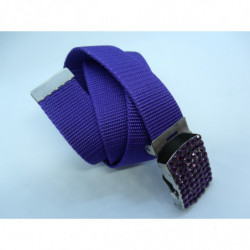 ceinture polyprofene bleu sur boucle en metal argent avec strass violet 