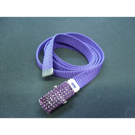 ceinture polyprofene violet sur boucle en metal argent avec strass violet 
