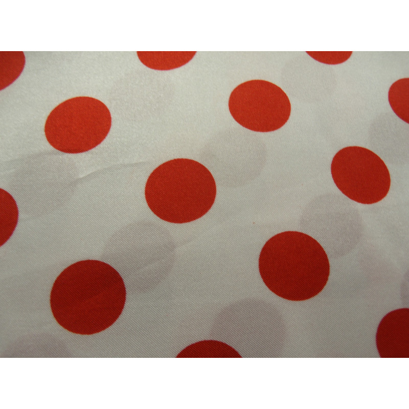 tissu satin blanc à pois rouge