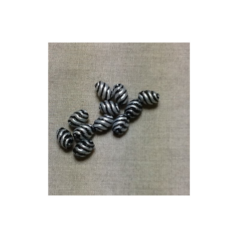 perle acrylique ovale spirale- (argent/noir)