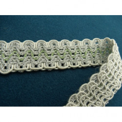 ruban fantaisie avec lurex argent et vert clair 2.7 cm