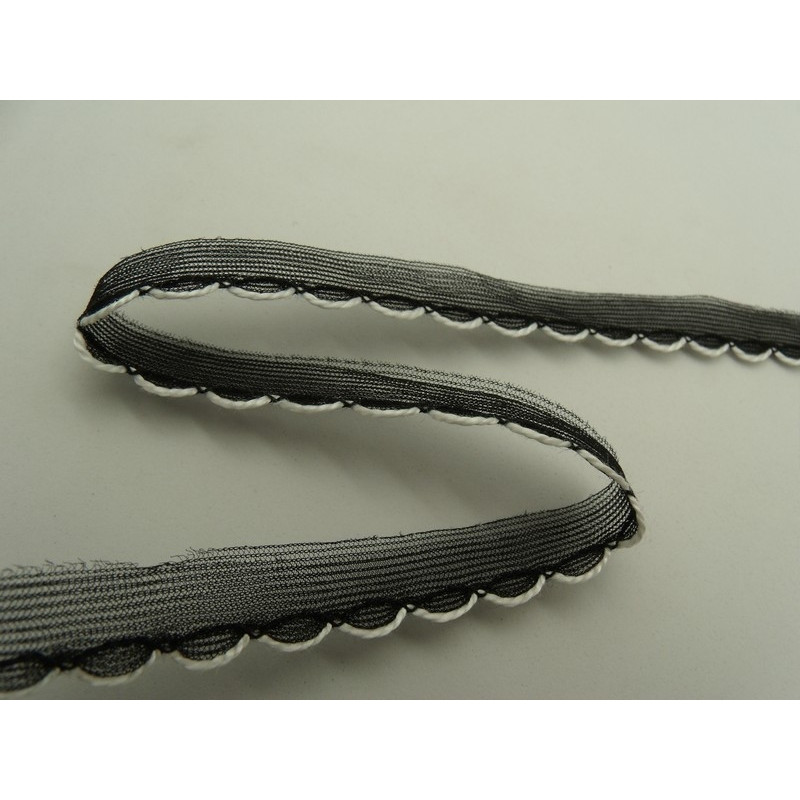 ruban fantaisie en voile léger noir garni blanc dentelé