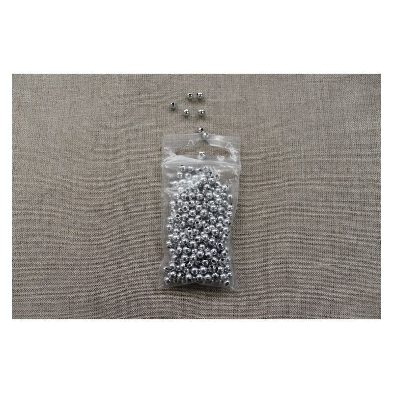 Perles acryliques rond- 4mm- argent