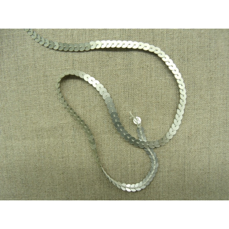 Ruban pailleté sequin  montée sur fil  -5mm- argent mat